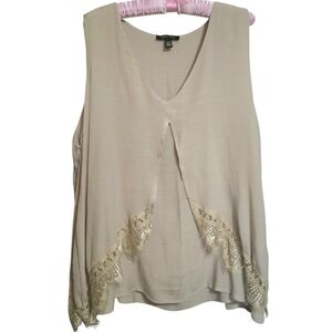 Melissa Paige Beige Sleeveless Top with Lace Detail